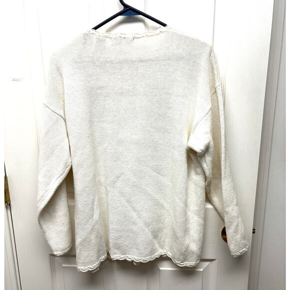 Vintage Sweater Floral Embroidered Beaded Sequin Cardigan Carolyn Taylor Size L - Picture 3 of 6